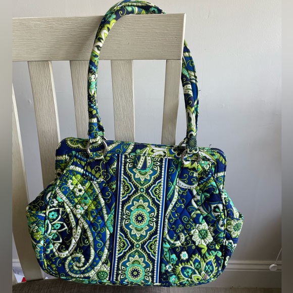 Vera Bradley Rhythm & Blues Structured Shoulder Bag Blue Greens Floral Pattern - Picture 2 of 9